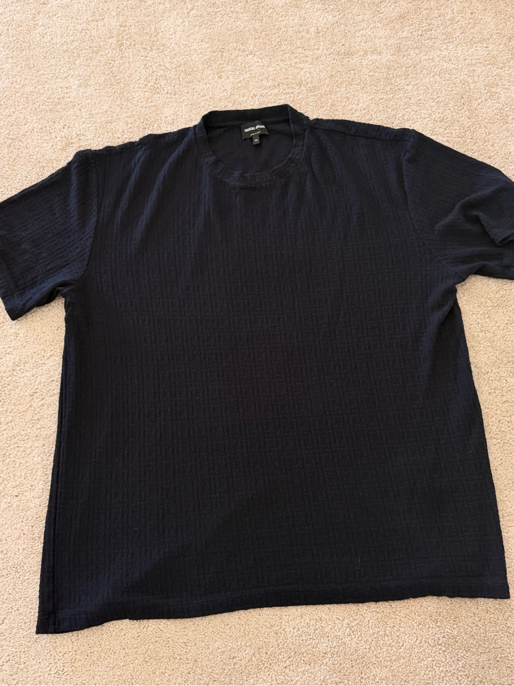 Giorgio Armani Navy Short Sleeve Textured Crew Tee